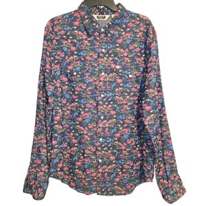 Salt Valley Western Pearl Snap Shirt Men's Large Blue Floral Cowboy Long Sleeve